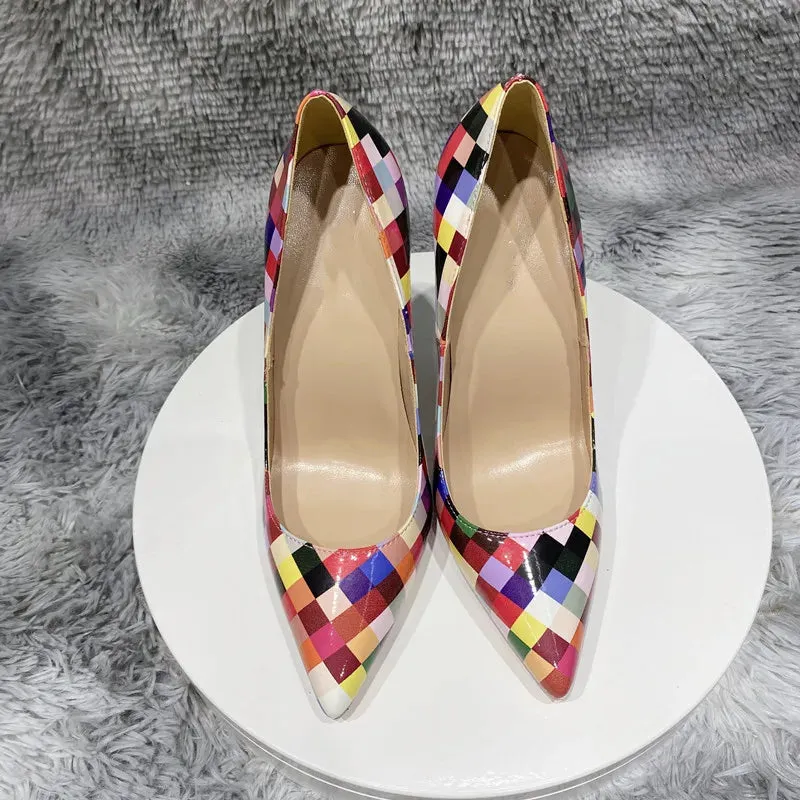multicolor Plaid high heels Gladiator shoes