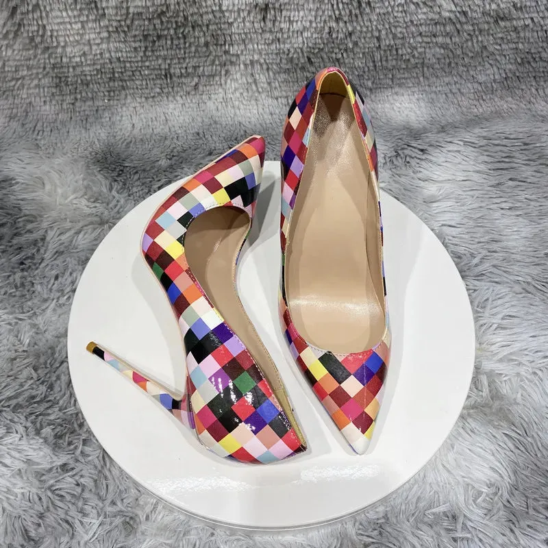 multicolor Plaid high heels Gladiator shoes