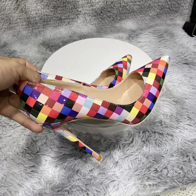 multicolor Plaid high heels Gladiator shoes