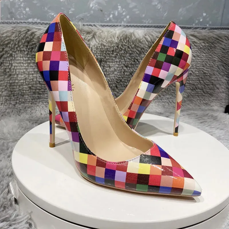 multicolor Plaid high heels Gladiator shoes