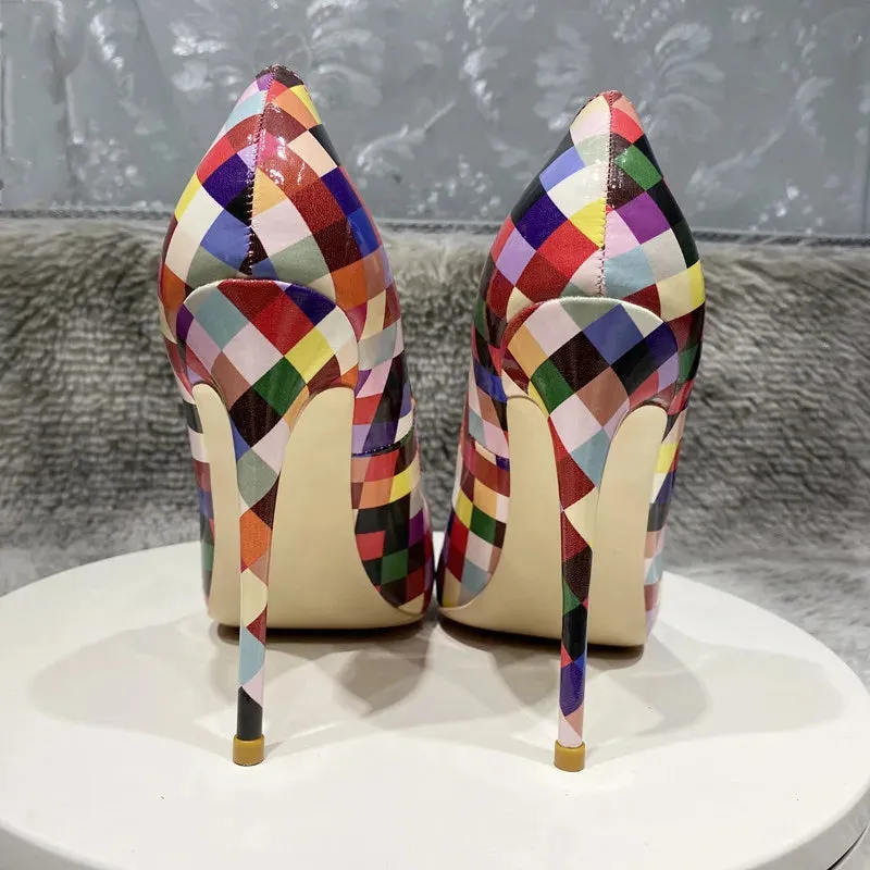 multicolor Plaid high heels Gladiator shoes