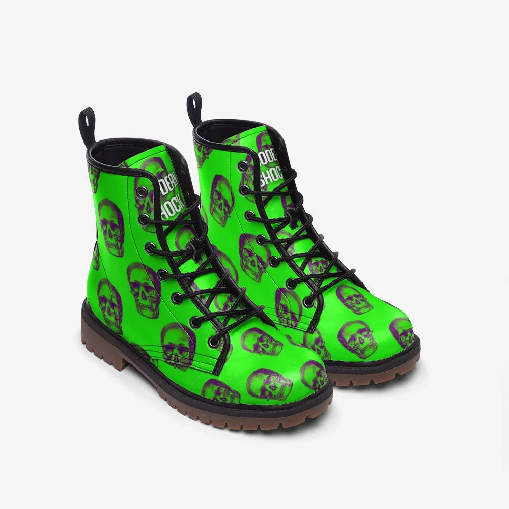 Neon Green Skull Vegan Leather Unisex Boots