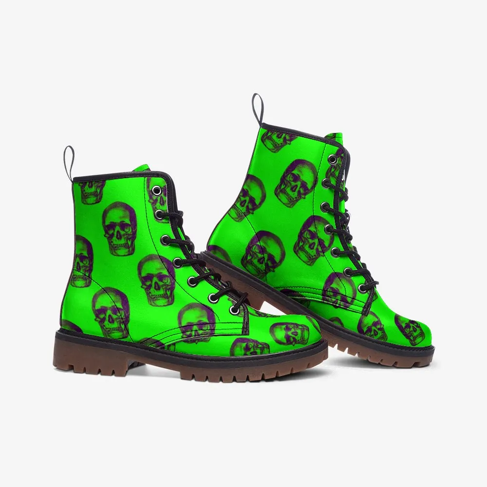 Neon Green Skull Vegan Leather Unisex Boots