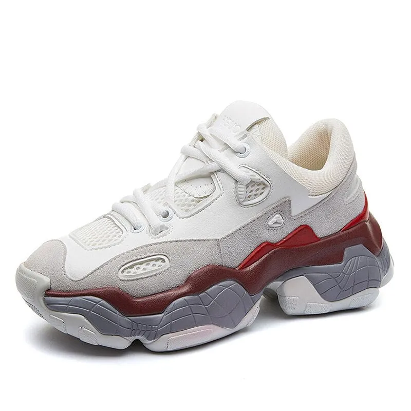 New Breathable Chunky Platform Sneakers Women Cow Suede Leather Shoes Woman Trendy Trainers Female Shoes Basket Femme