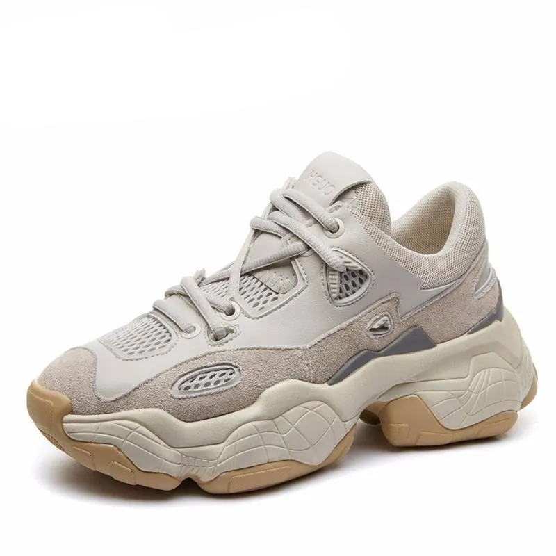 New Breathable Chunky Platform Sneakers Women Cow Suede Leather Shoes Woman Trendy Trainers Female Shoes Basket Femme