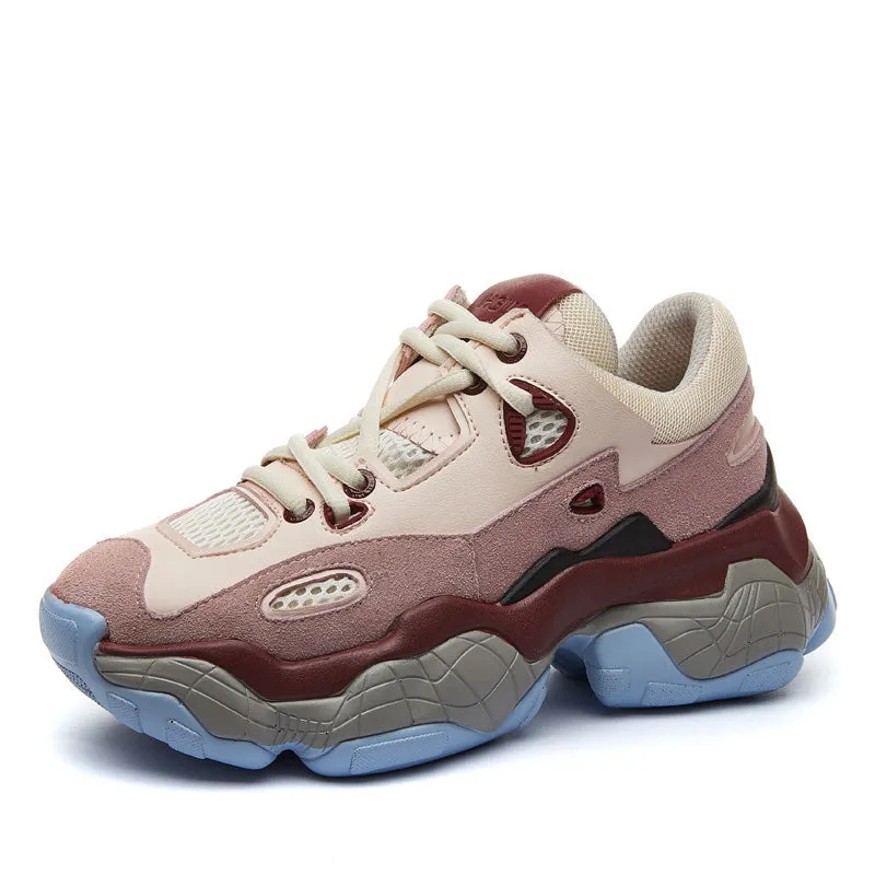 New Breathable Chunky Platform Sneakers Women Cow Suede Leather Shoes Woman Trendy Trainers Female Shoes Basket Femme