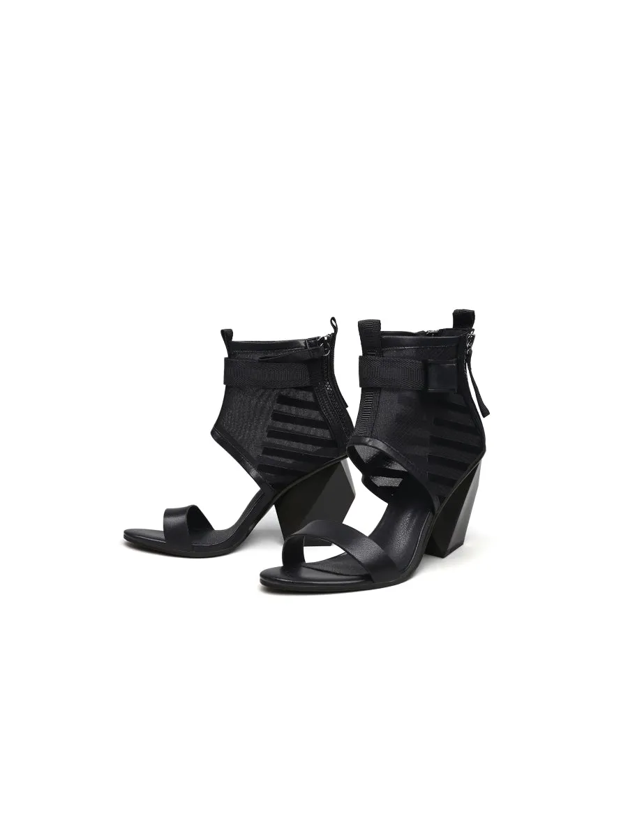 Notepad Mesh Upper Black Leather Sandals