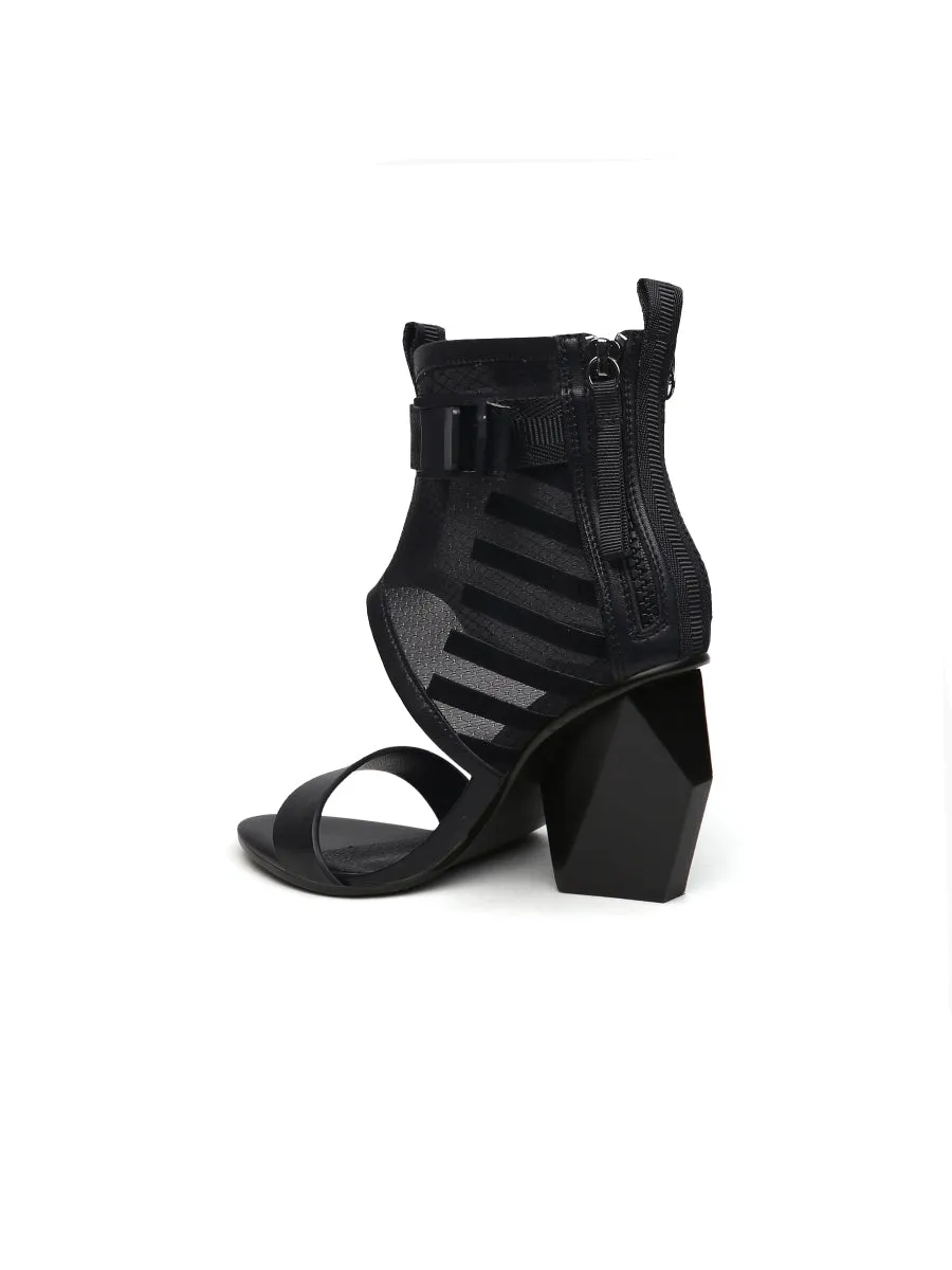 Notepad Mesh Upper Black Leather Sandals