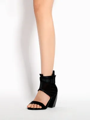 Notepad Mesh Upper Black Leather Sandals