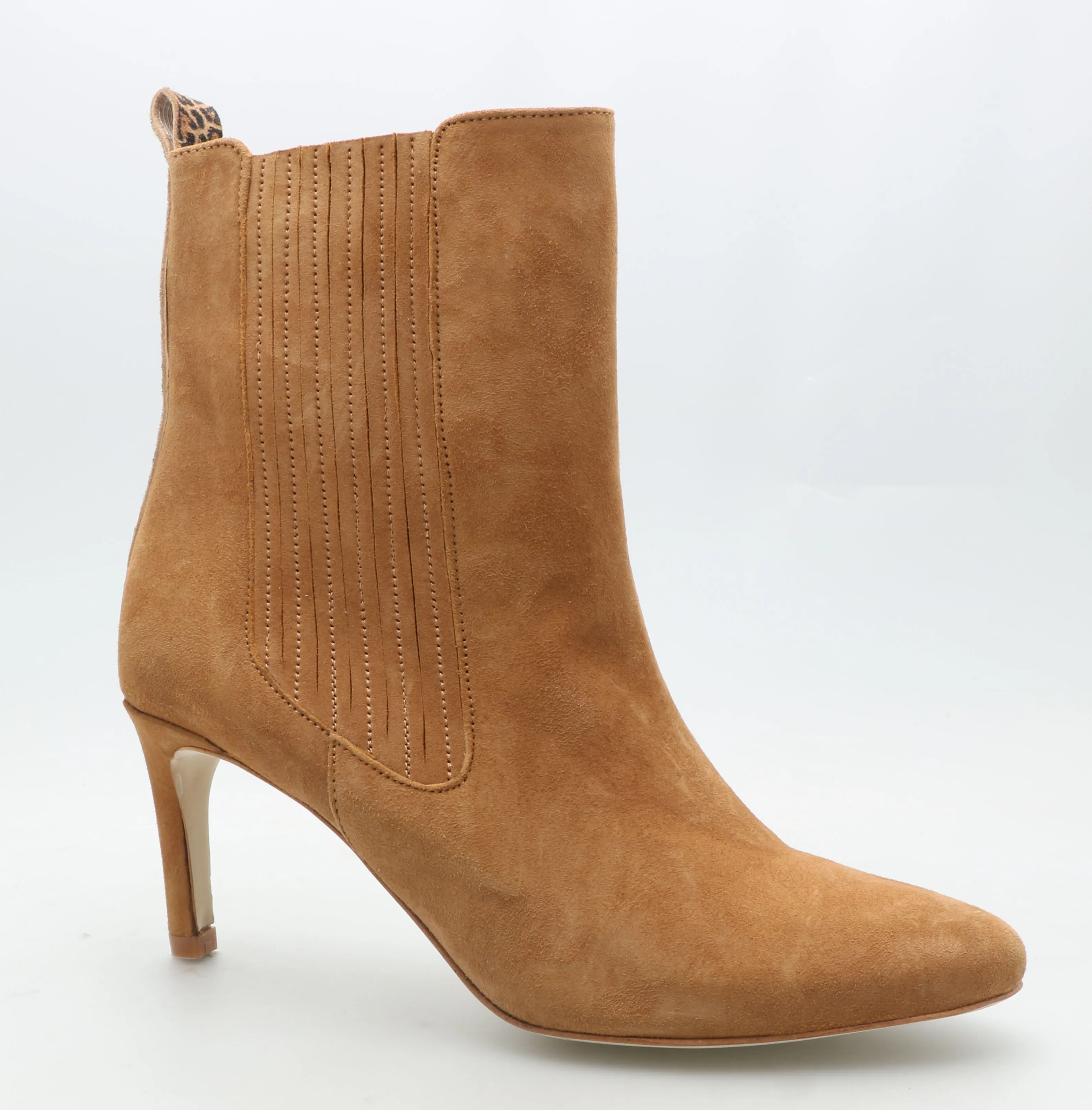 O.CANA - Chelsea boots caramel en cuir velours talon fin