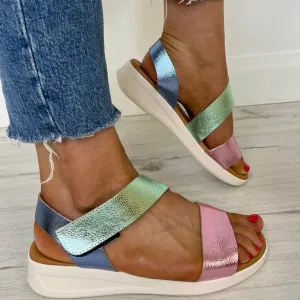 Oh My Sandals Velcro Strap Leather Sandals - Multi