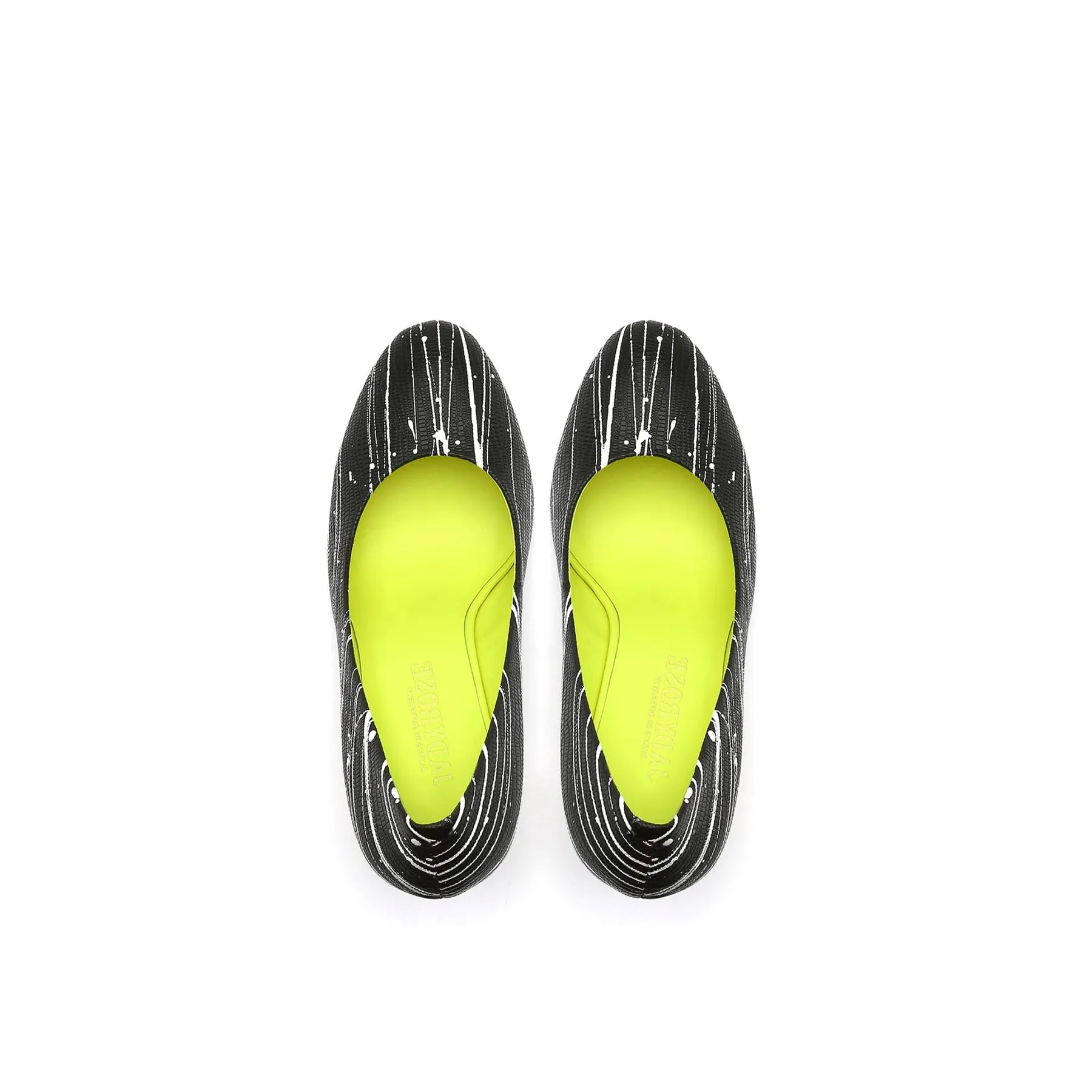 Open Triangle-Heel Leather Pump - Black Neon Green