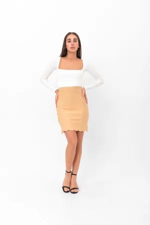 Parker Scalloped Pencil Skirt - Apricot