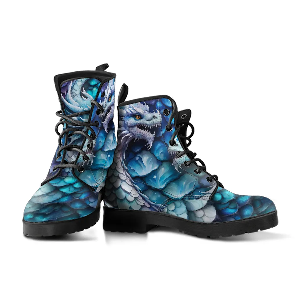 Pastel Blue Dragon Combat Boots Design #015