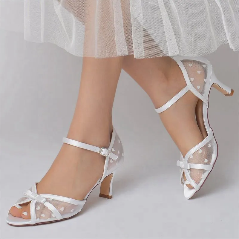 Peep Toe Mesh Strap Buckle Stiletto Heels With Bow