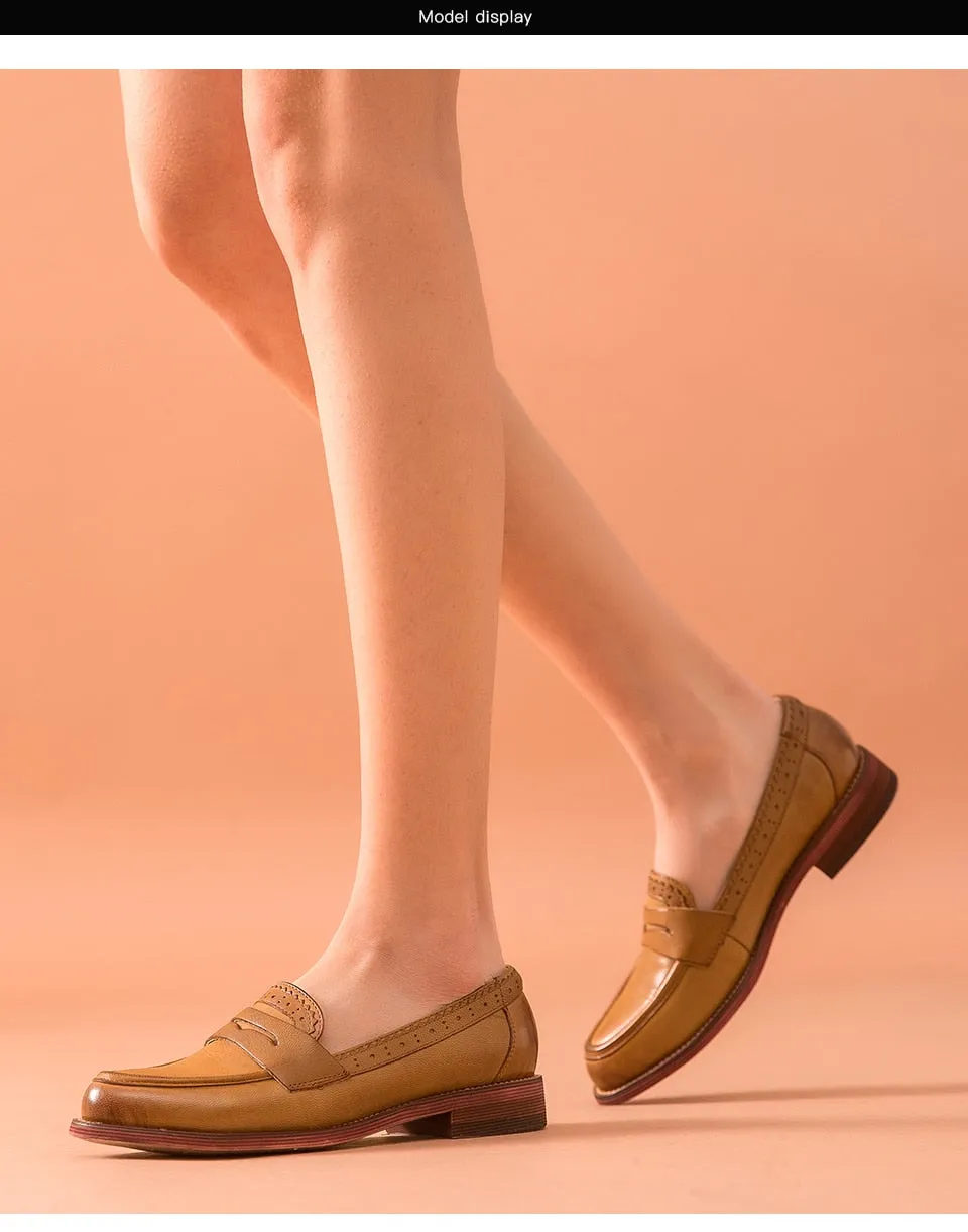 Penny Loafers Women Sheepskin Moccasin Genuine Leather Slip On Pointed Toe Flats Plus Size Shoes Handmade