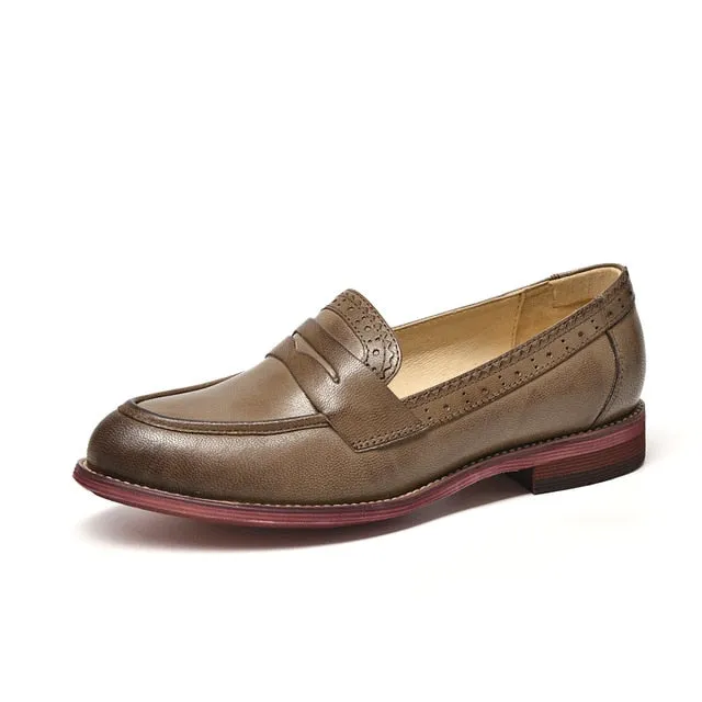 Penny Loafers Women Sheepskin Moccasin Genuine Leather Slip On Pointed Toe Flats Plus Size Shoes Handmade