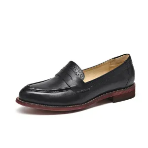 Penny Loafers Women Sheepskin Moccasin Genuine Leather Slip On Pointed Toe Flats Plus Size Shoes Handmade