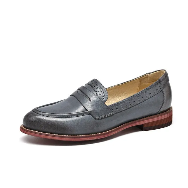 Penny Loafers Women Sheepskin Moccasin Genuine Leather Slip On Pointed Toe Flats Plus Size Shoes Handmade