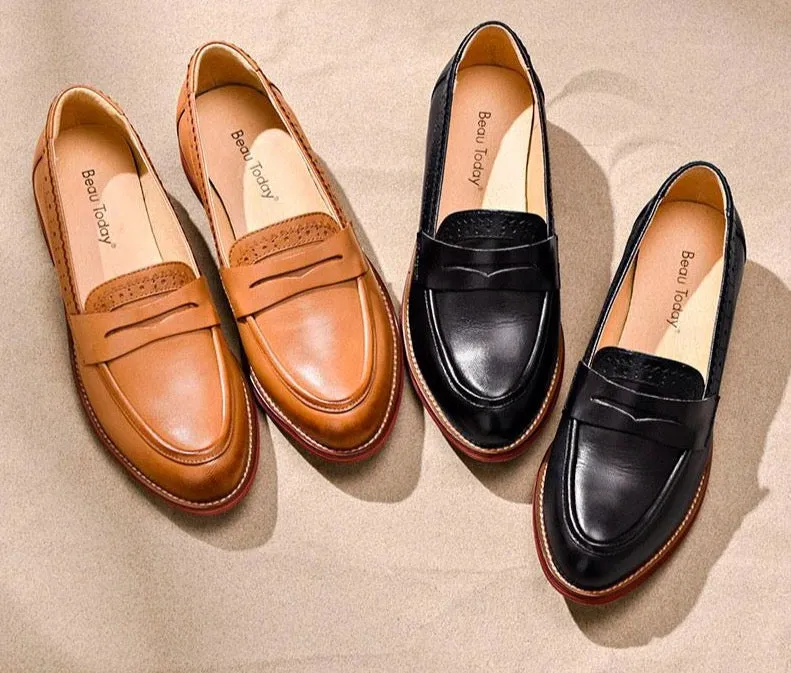 Penny Loafers Women Sheepskin Moccasin Genuine Leather Slip On Pointed Toe Flats Plus Size Shoes Handmade