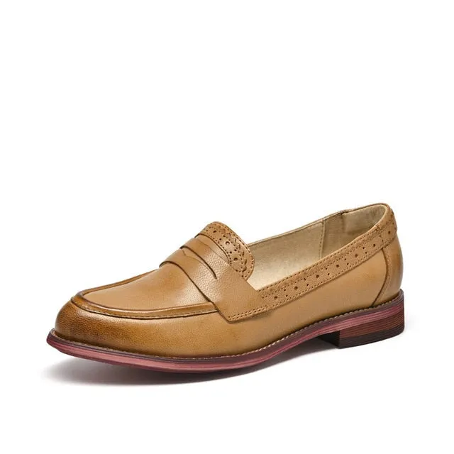 Penny Loafers Women Sheepskin Moccasin Genuine Leather Slip On Pointed Toe Flats Plus Size Shoes Handmade