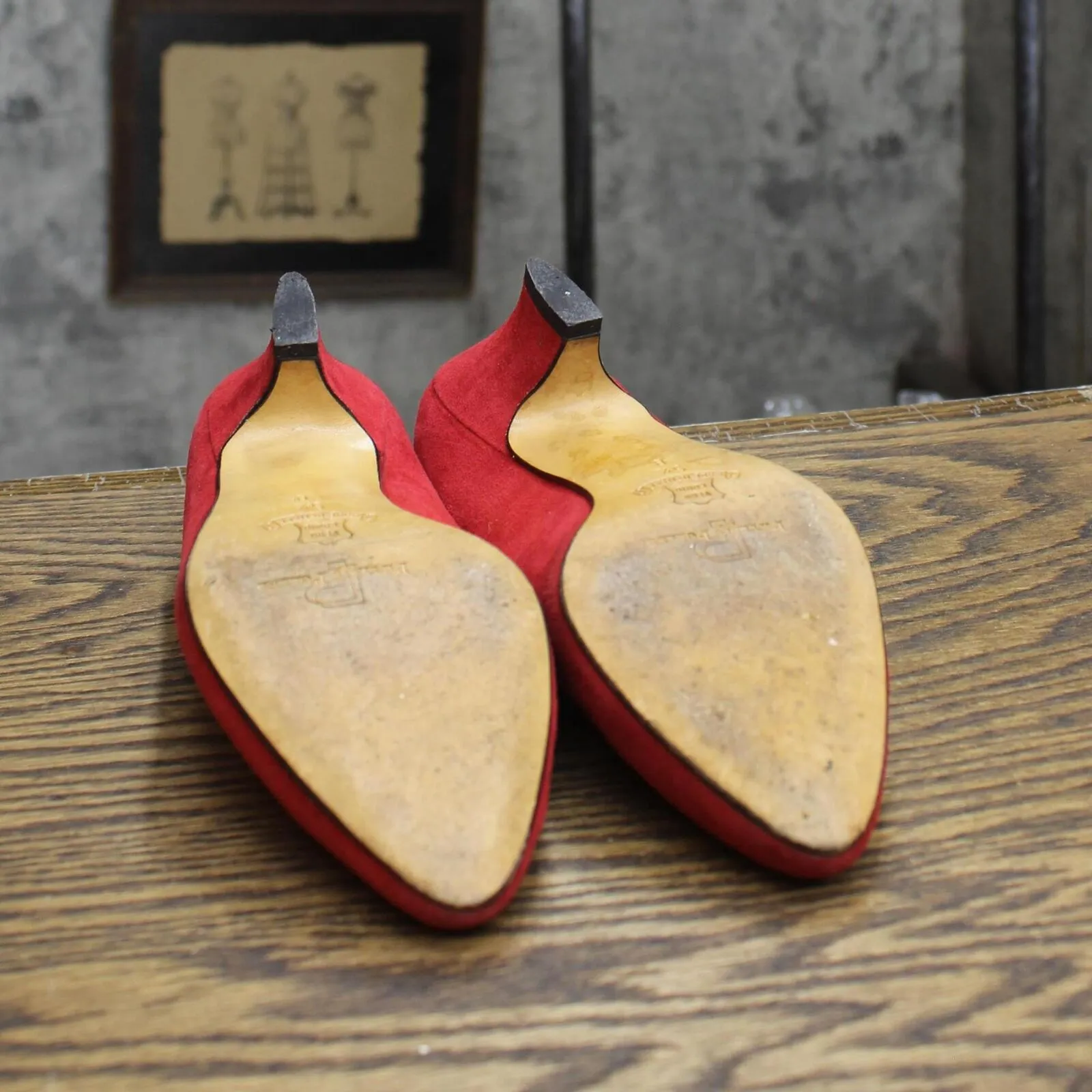 Phyllis Poland Womens Vintage Suede Block Heels 1673d970c5f7d9 Red 5.5B