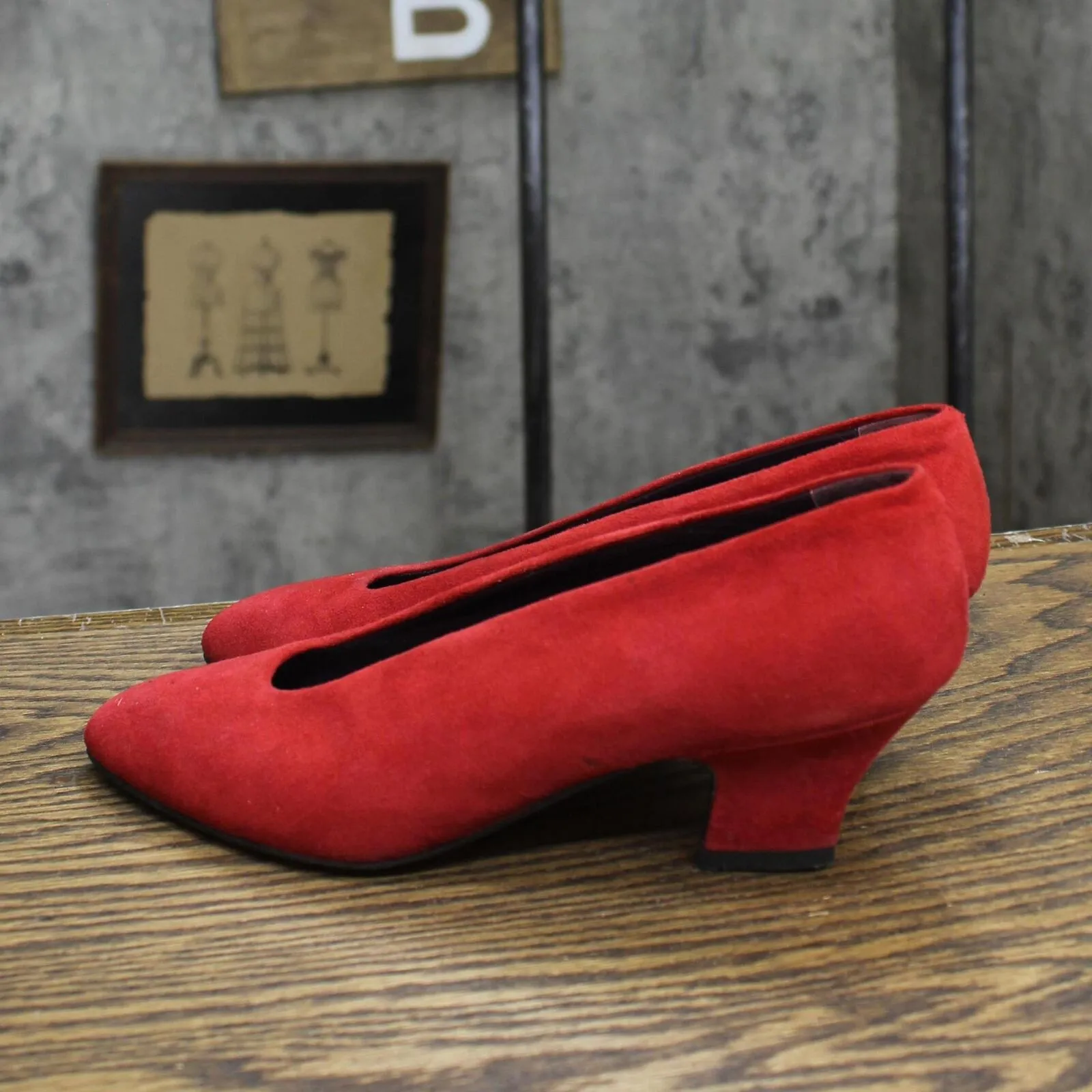 Phyllis Poland Womens Vintage Suede Block Heels 1673d970c5f7d9 Red 5.5B