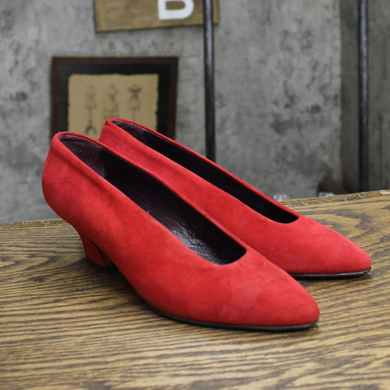 Phyllis Poland Womens Vintage Suede Block Heels 1673d970c5f7d9 Red 5.5B