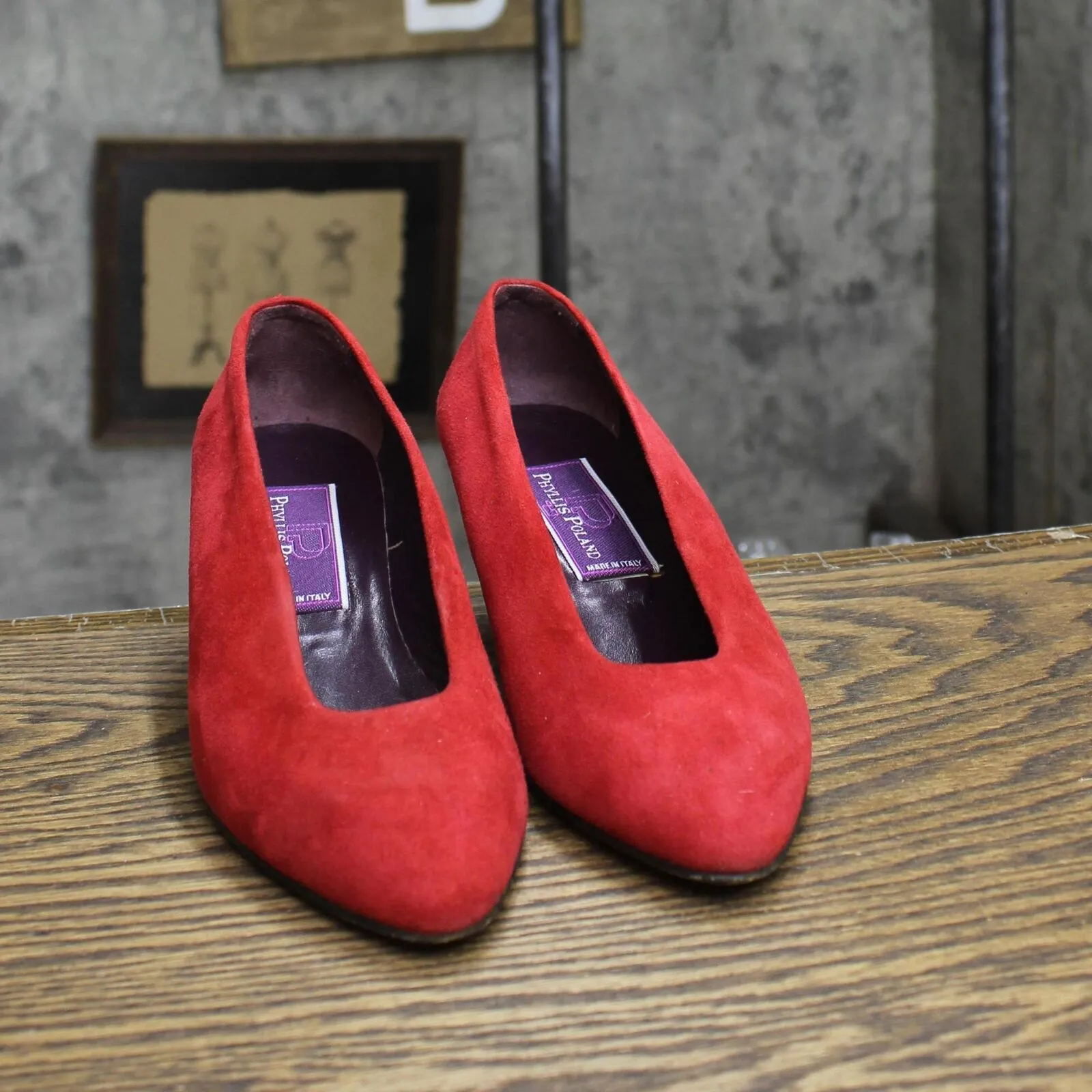 Phyllis Poland Womens Vintage Suede Block Heels 1673d970c5f7d9 Red 5.5B