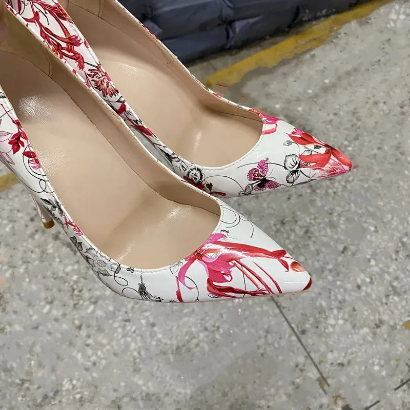 pointed red and white 12mm Thin heel high heels,