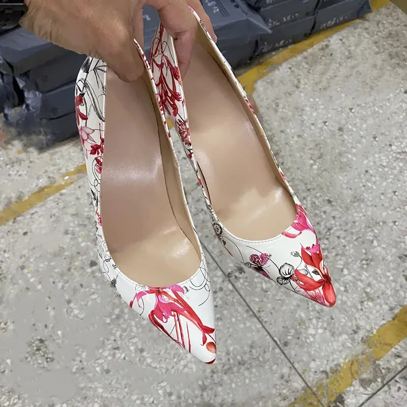 pointed red and white 12mm Thin heel high heels,