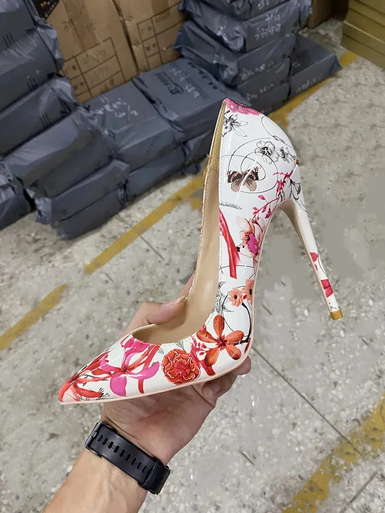 pointed red and white 12mm Thin heel high heels,