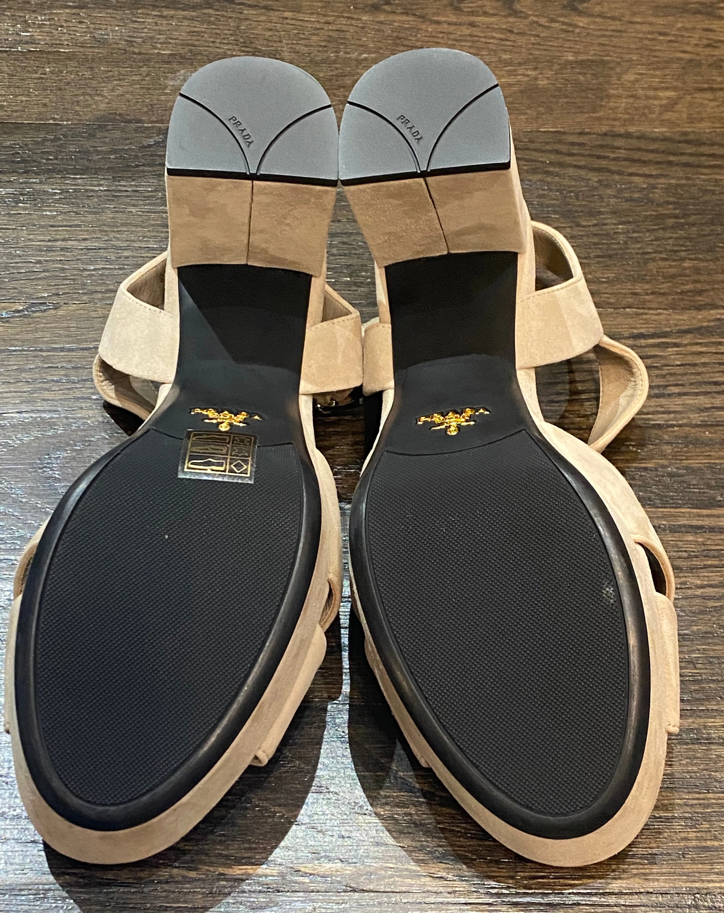 Prada Taupe Suede Platform Criss Cross Sandals