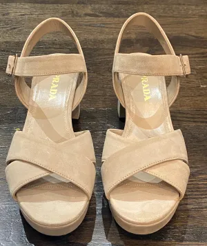 Prada Taupe Suede Platform Criss Cross Sandals