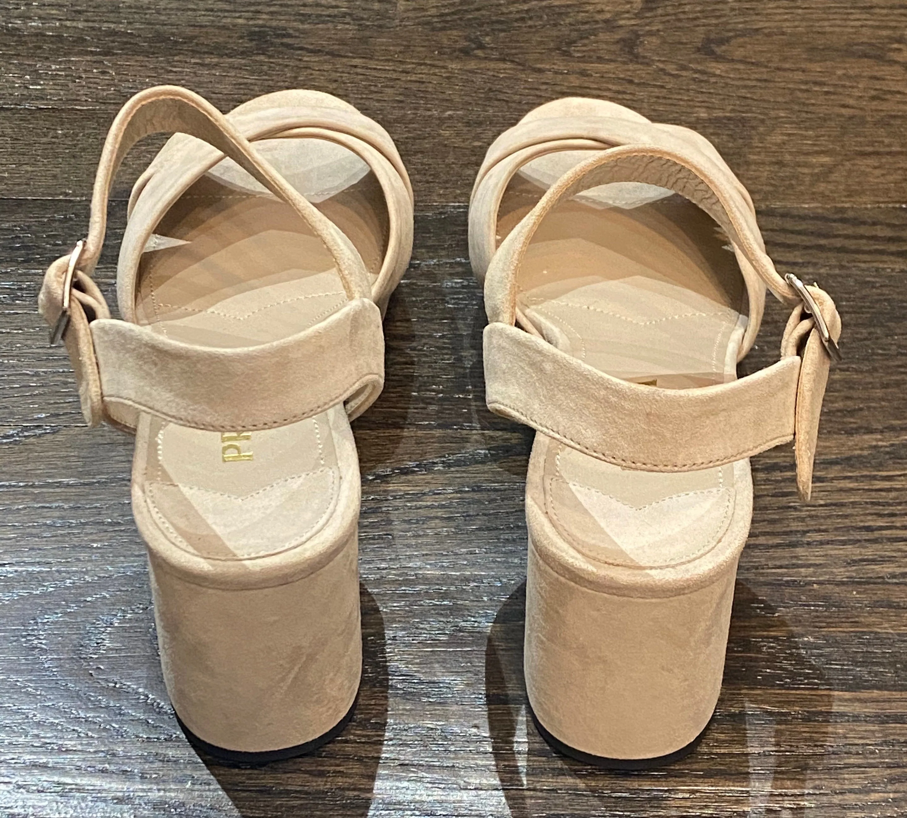 Prada Taupe Suede Platform Criss Cross Sandals