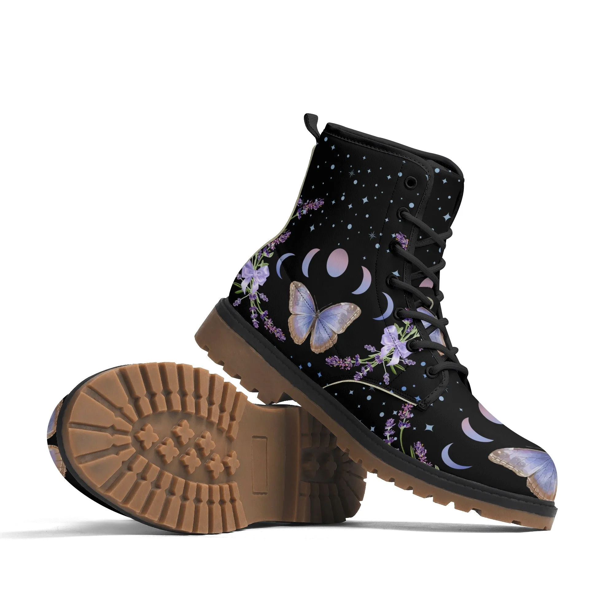 Purple Butterfly Womens Luxe Combat Boots