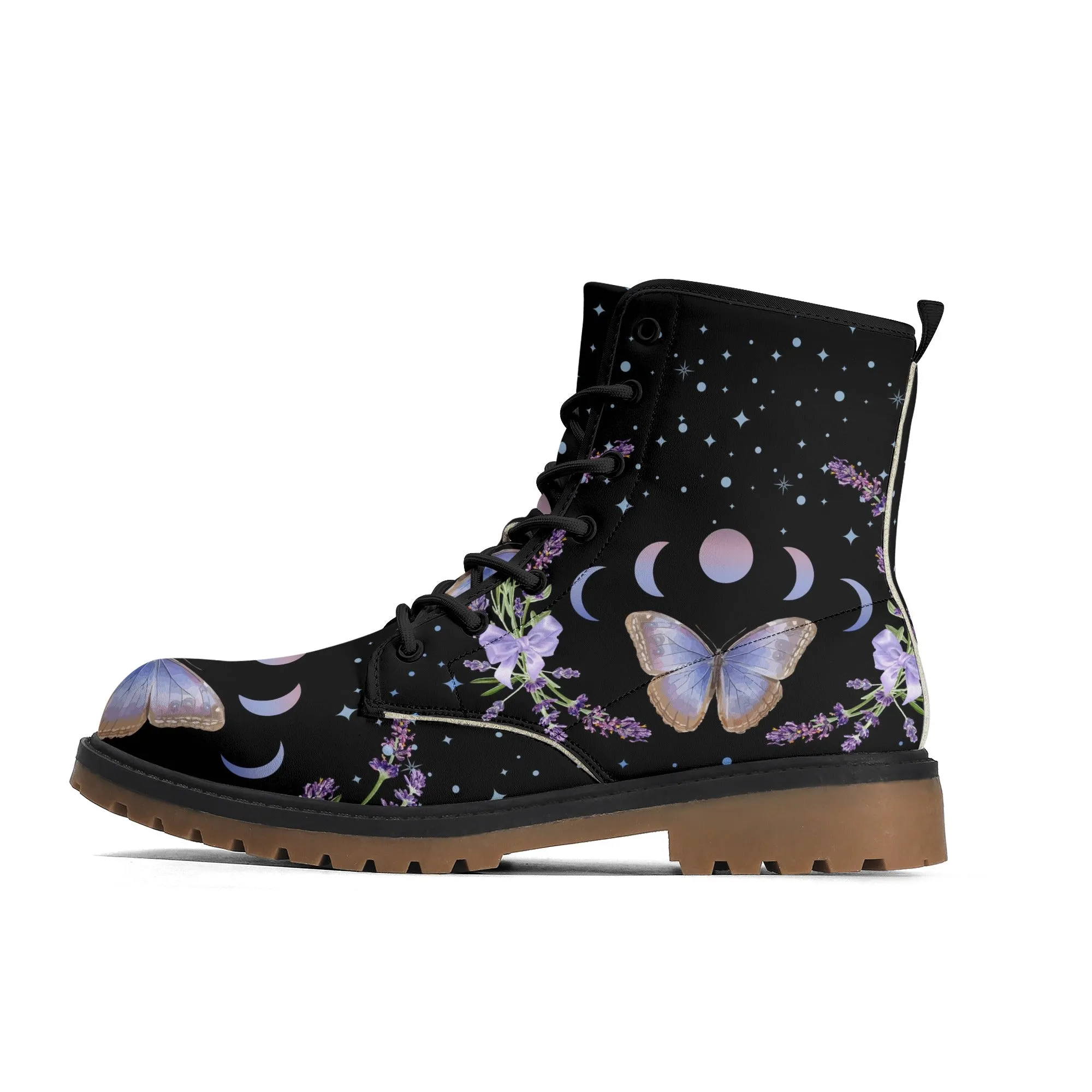 Purple Butterfly Womens Luxe Combat Boots