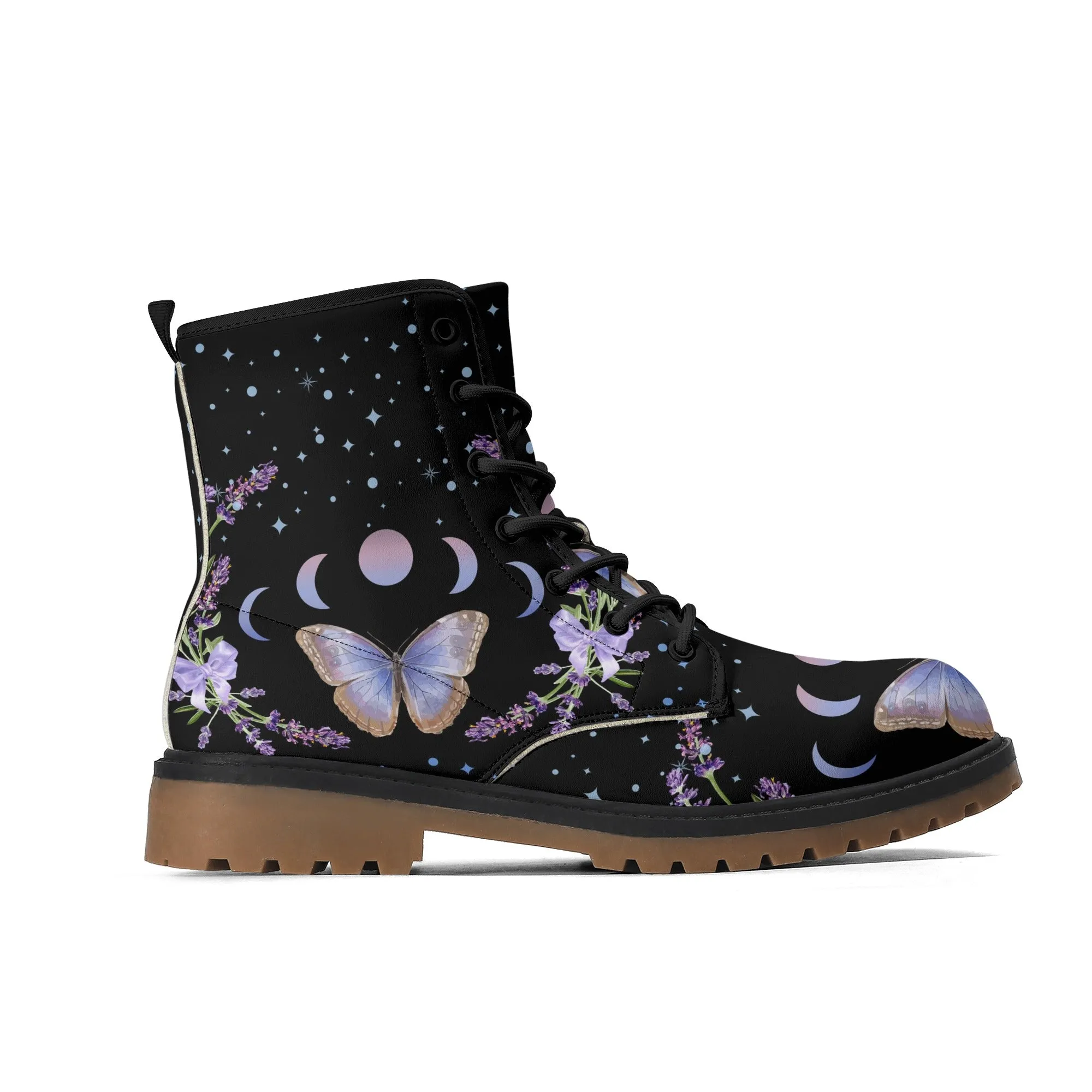 Purple Butterfly Womens Luxe Combat Boots