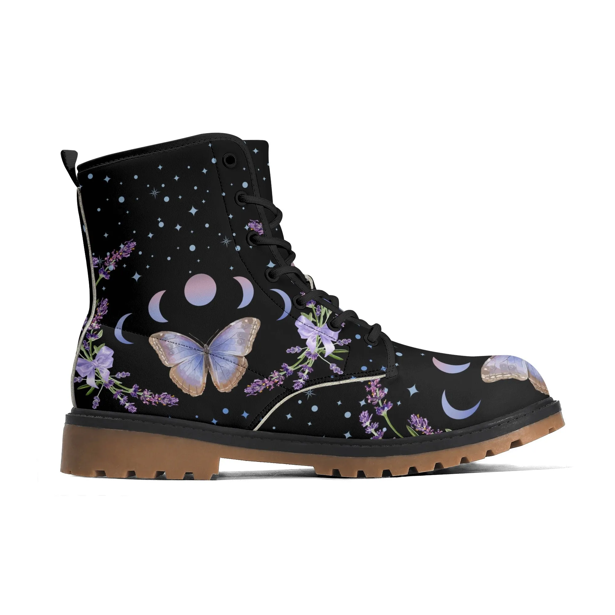 Purple Butterfly Womens Luxe Combat Boots