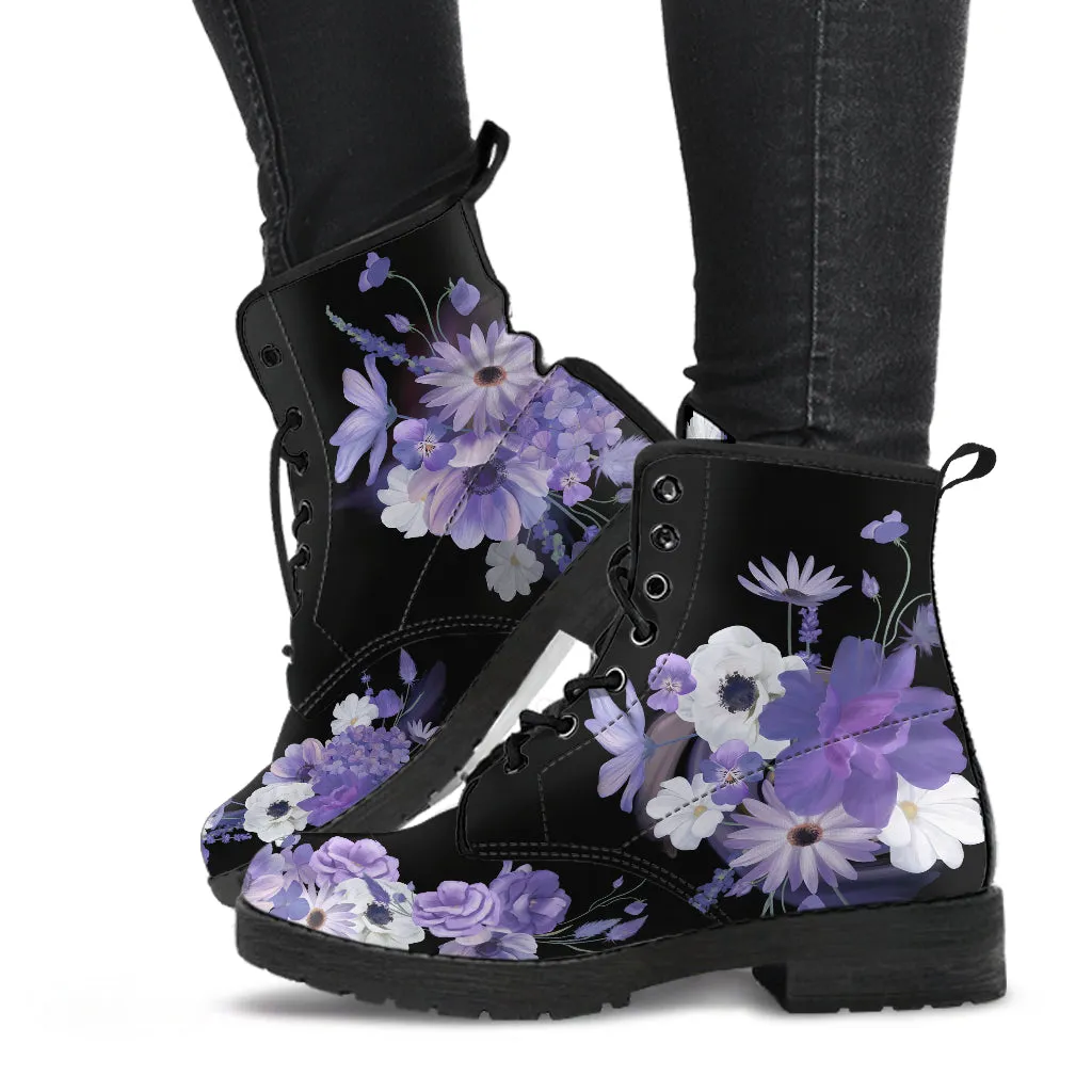 Purple Flowers Ankle Boots