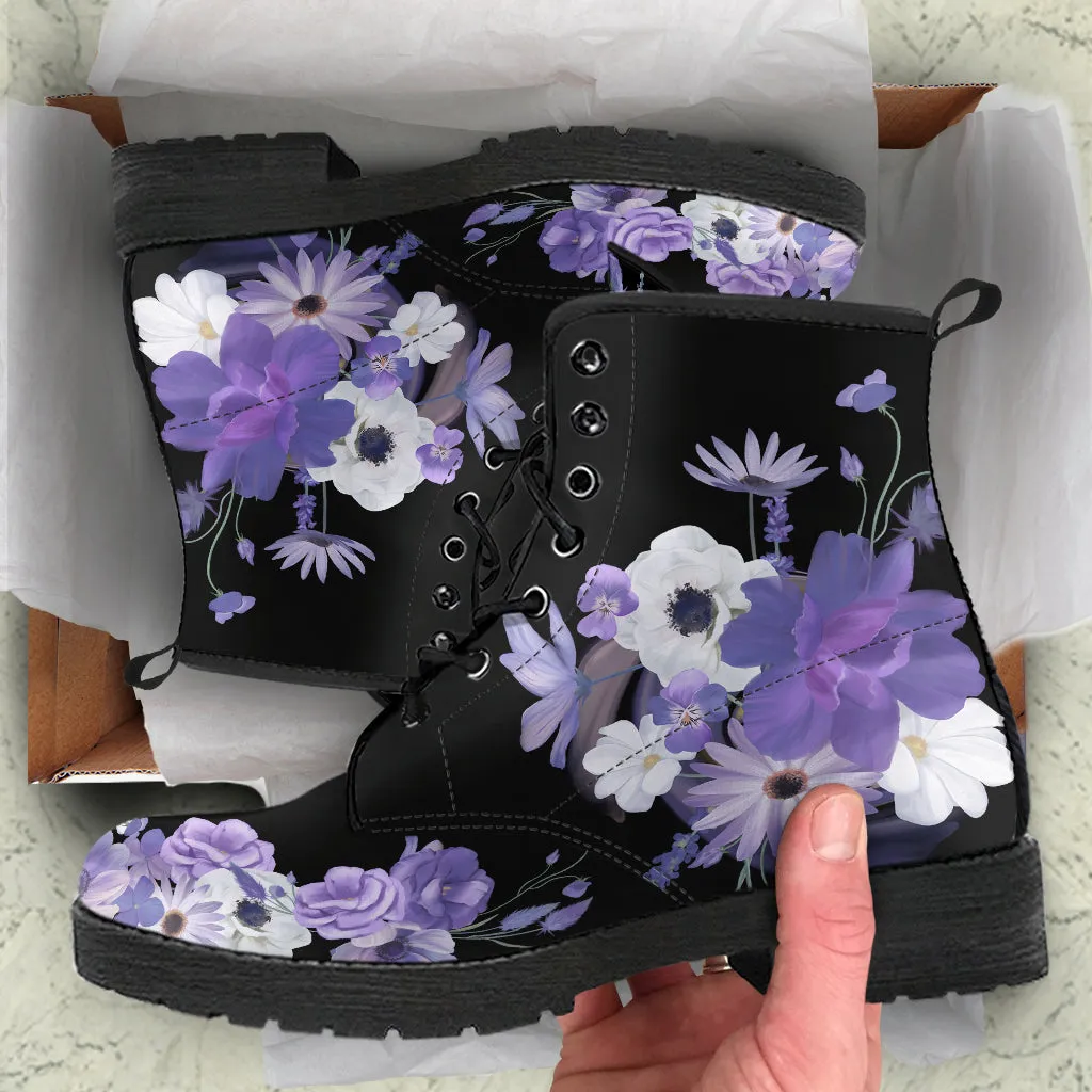 Purple Flowers Ankle Boots