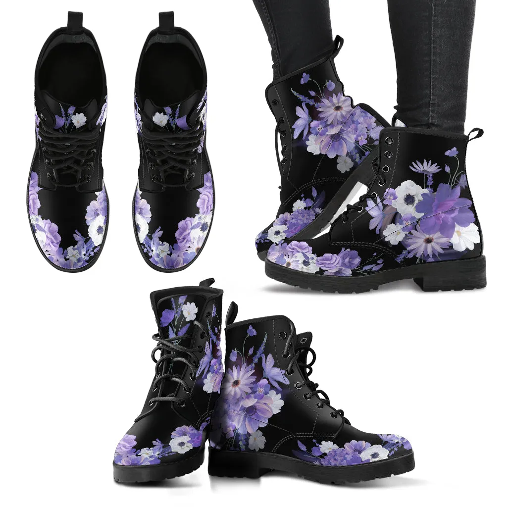 Purple Flowers Ankle Boots