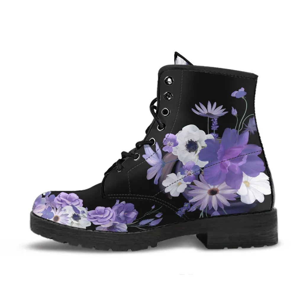 Purple Flowers Ankle Boots