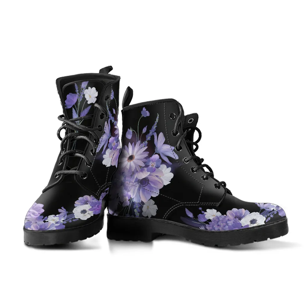 Purple Flowers Ankle Boots