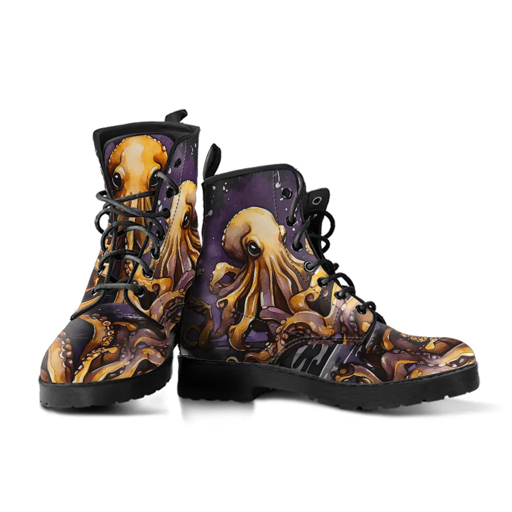 Purple Octopus Combat Boots Design #LN201