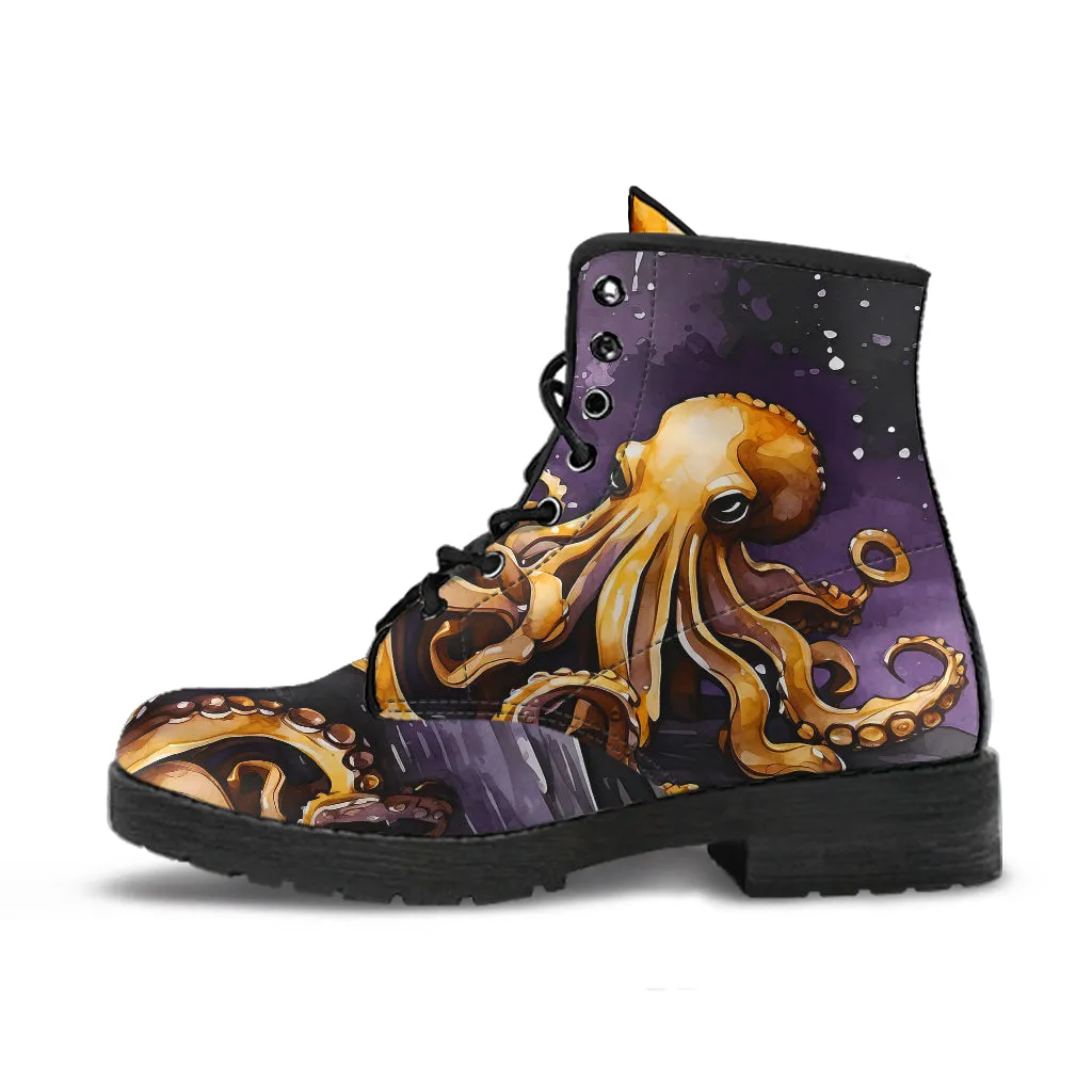 Purple Octopus Combat Boots Design #LN201