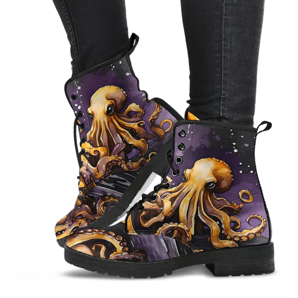 Purple Octopus Combat Boots Design #LN201