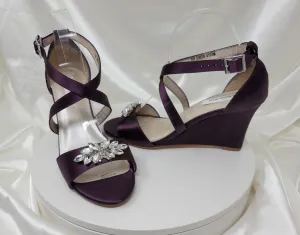 Purple Wedding Wedges with Crystal Applique | Dyeable Shoes