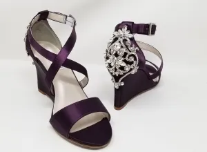 Purple Wedding Wedges with Crystal Heel Design | Dyeable Shoes