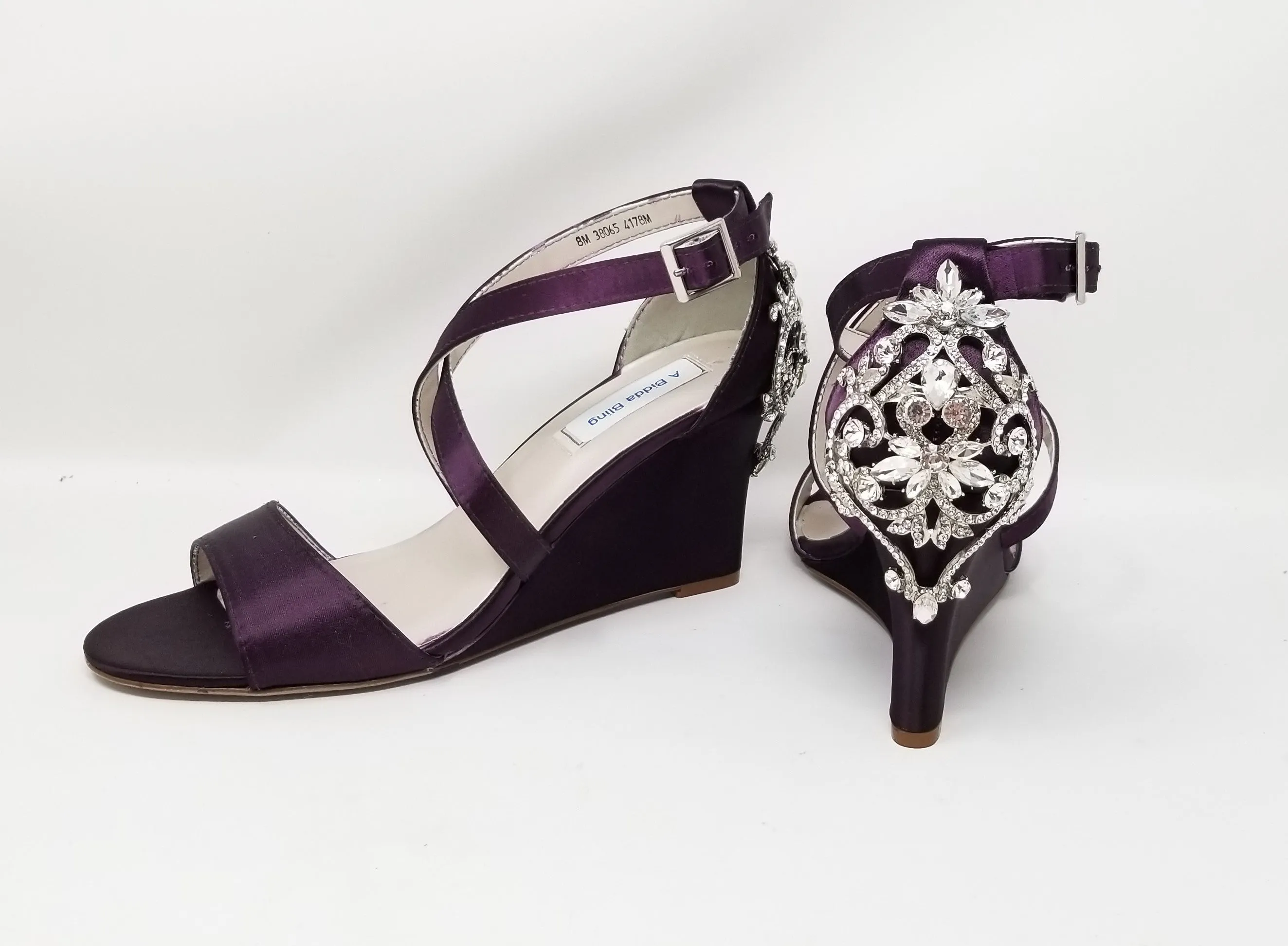 Purple Wedding Wedges with Crystal Heel Design | Dyeable Shoes